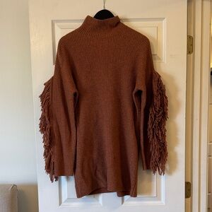 BCBGMaxAzria Cowl Neck Sweater with Fringe Sleeves
